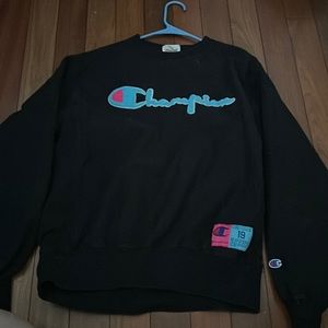 Black champion hoodie with neon letters